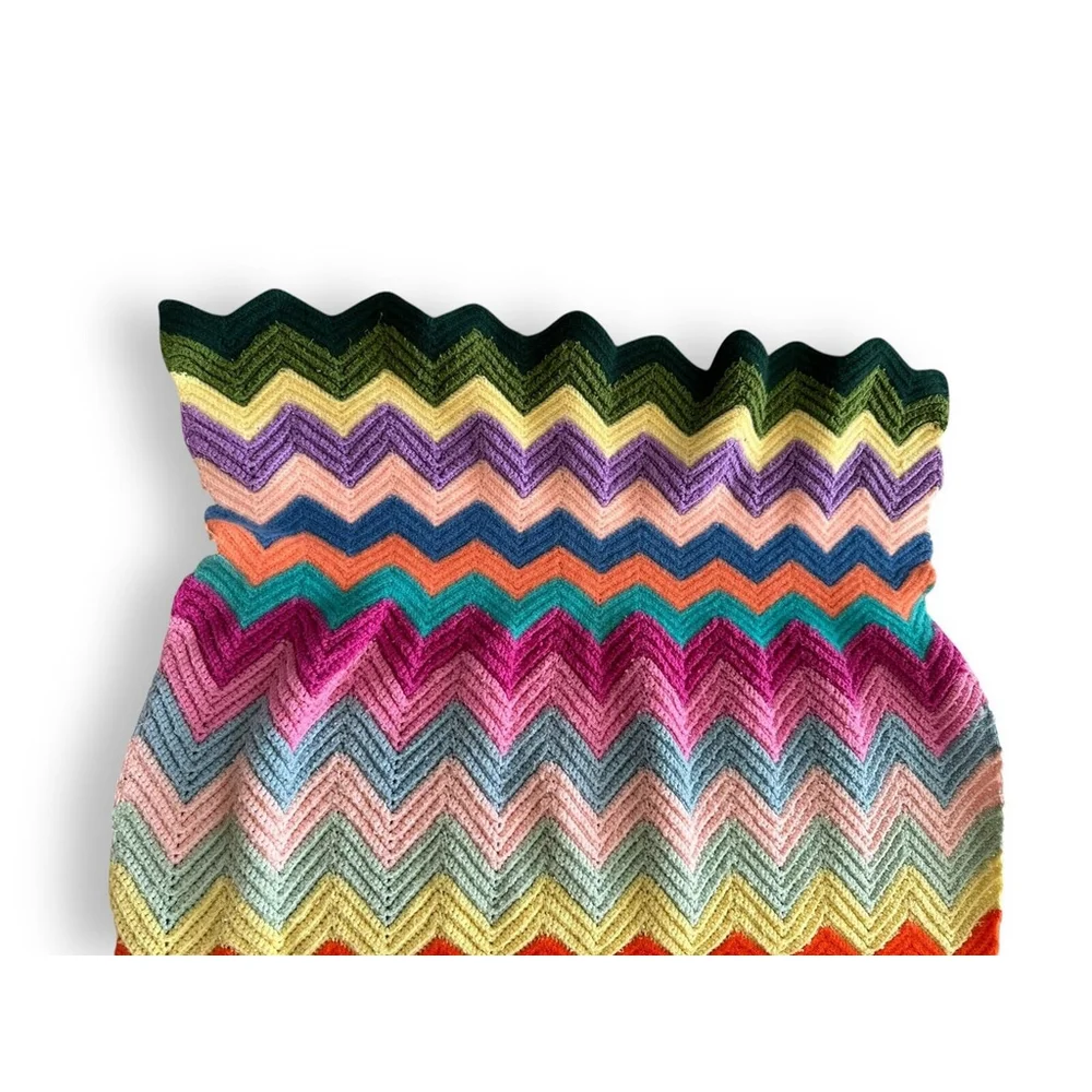 Beautiful Vintage Handmade Afghan Blanket Crochet Multicolor